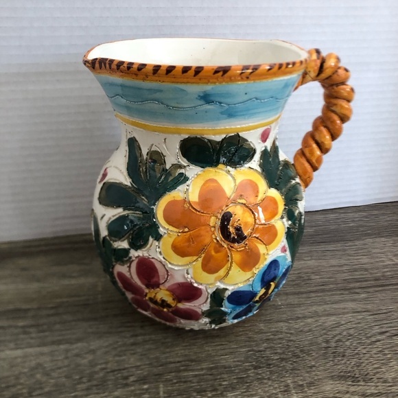 Vtg Italian Handcrafted Floral Ceramic Pitcher - Picture 2 of 15